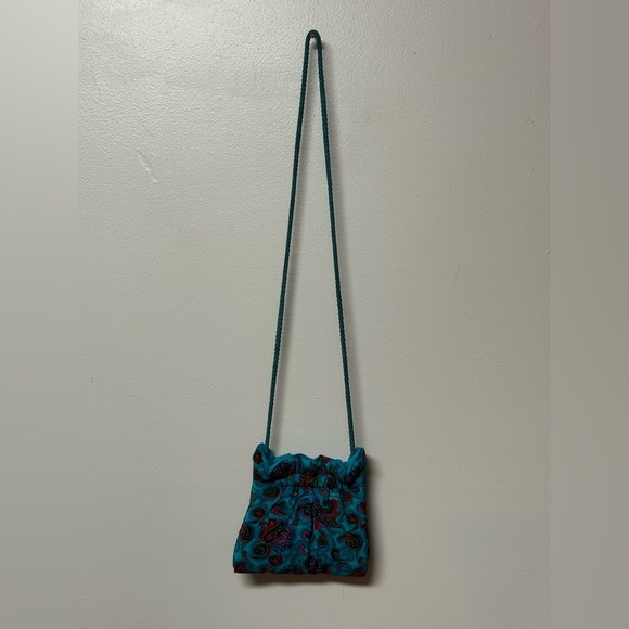 Kate Anderson Teal Paisley Silk Crossbody Purse – Boho Vintage Small Bag - Picture 2 of 8